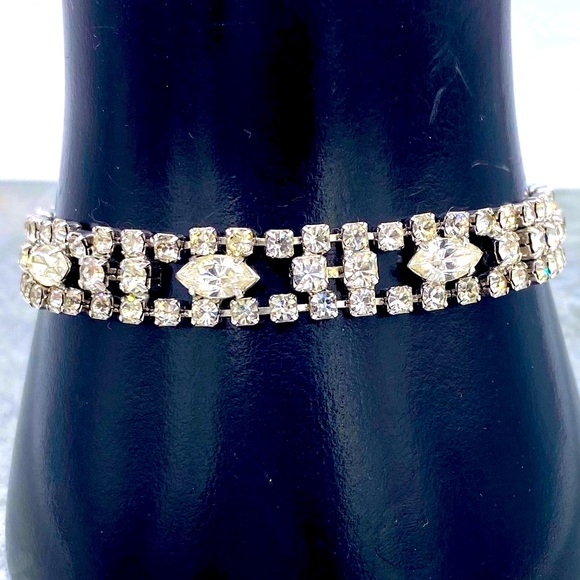 Vintage Eisenberg Ice Silver Tone Rhinestone Bracelet Marquise And Square Cut - Picture 9 of 9